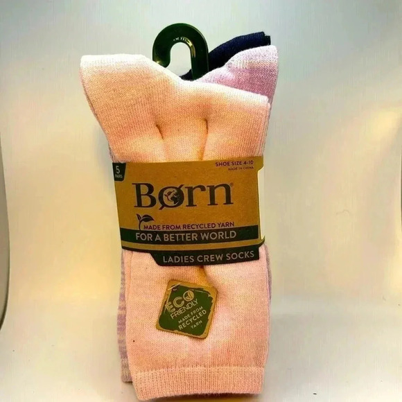 BORN LADIES CREW SOCKS 5 PK ECO FRIENDLY PINK LAVENDER CRÈME NAVY GREY SZ4/10NWT - Picture 1 of 4